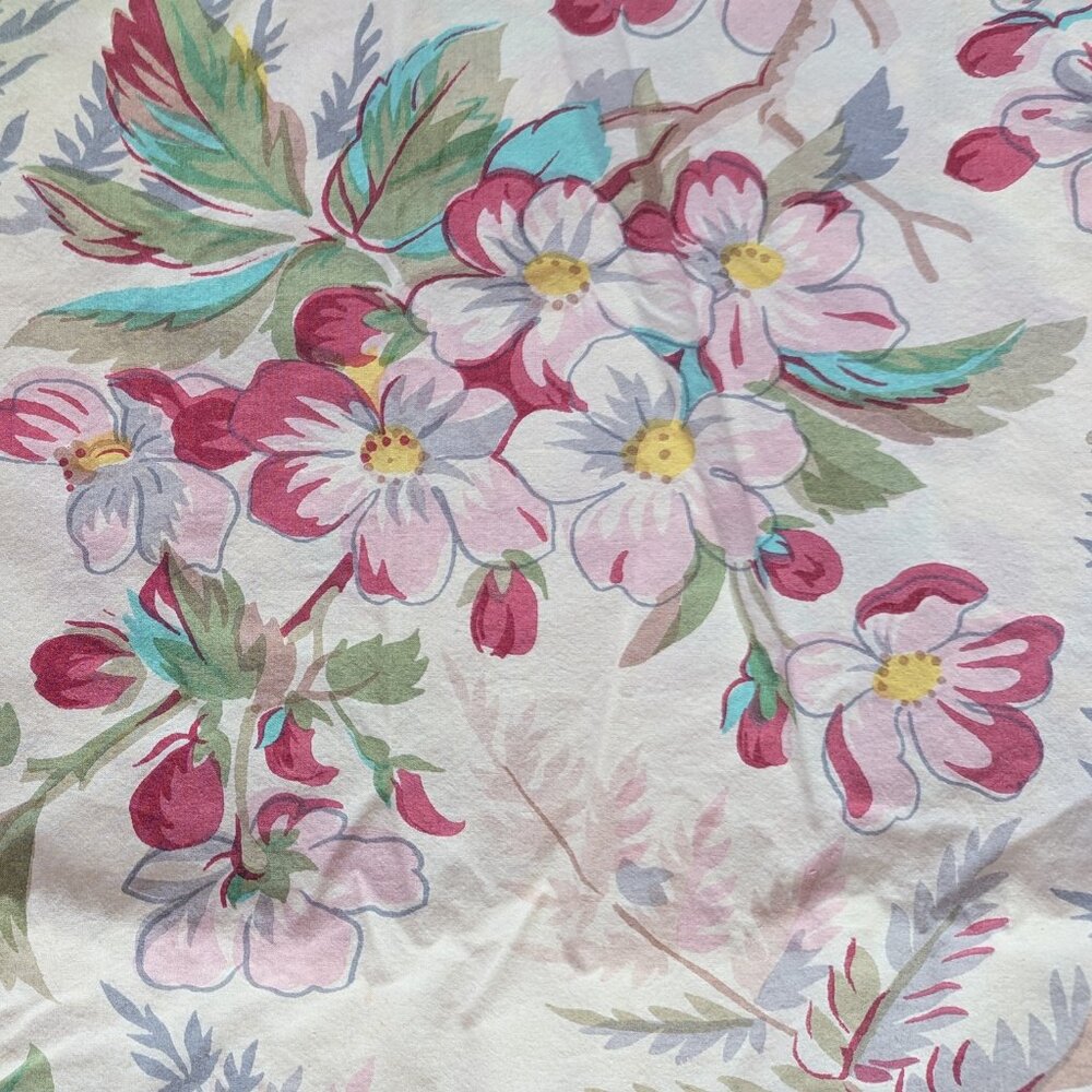 Ruffled Floral cotton print table cloth or twin bed spread. 70" X 90"